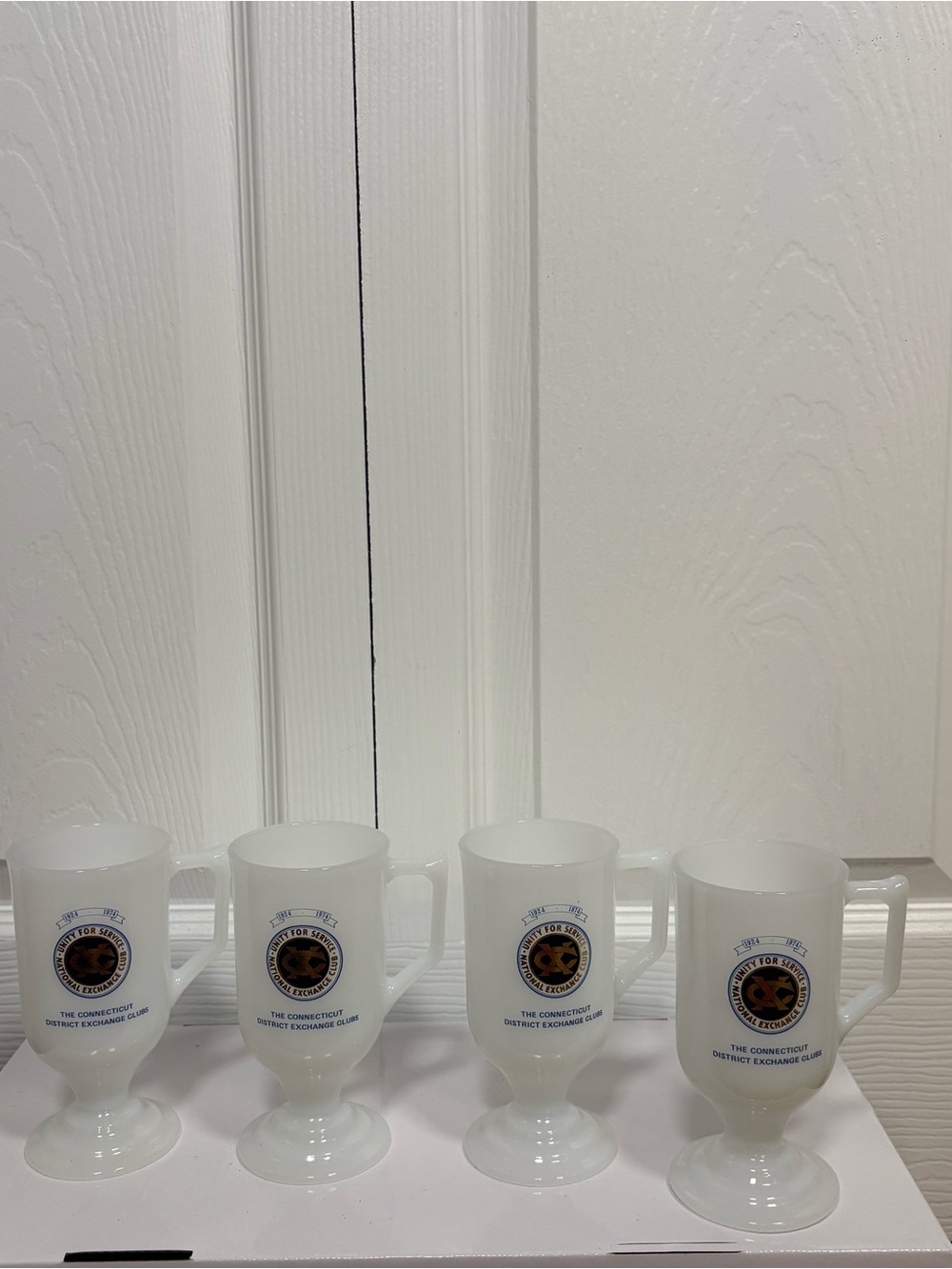 Vintage 1974 Milk Glass Pedestal Mugs Set of 4 Exchange Club
